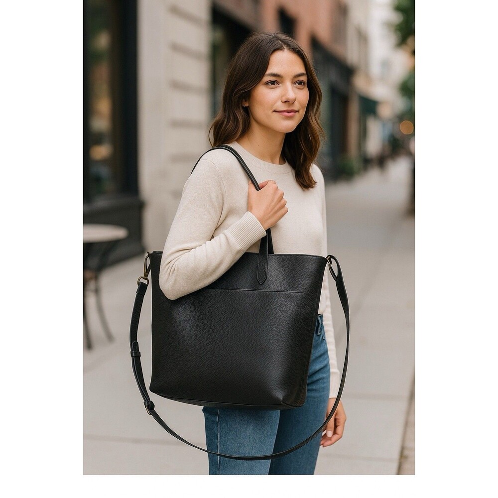 Madewell The Zip-Top Medium Transport Tote Black Leather Bag